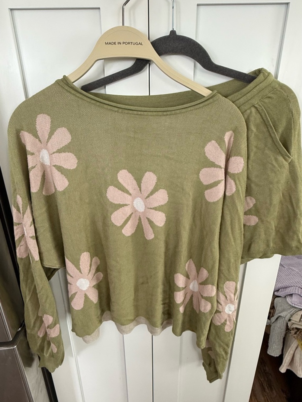 Olive Green Floral Knit Top and Skirt Set